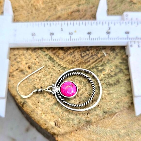 Hot Pink Stone Double Loops 925 Earring - Picture 5 of 10